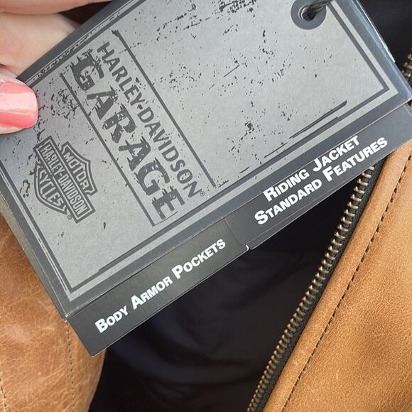 Harley Davidson Women's Leather Moto Jacket NWT XS Tan Black - Picture 3 of 8